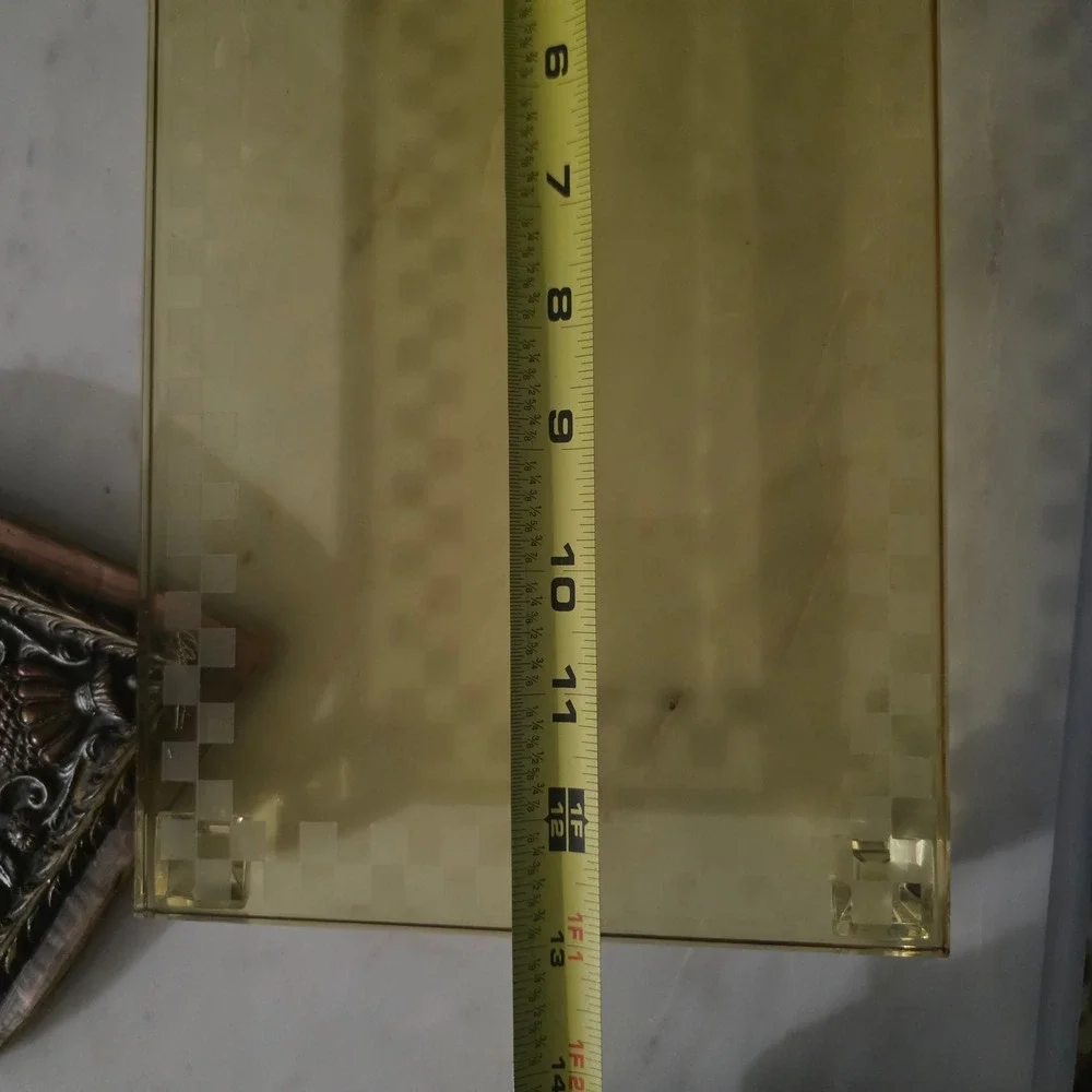 Oleg Cassini yellow glass crystal Vanity dresser Tray Checkerboard trivet Vtg